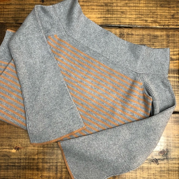 Anthropologie Gray Tan Stripe Off Shoulder Sweater - Picture 8 of 14
